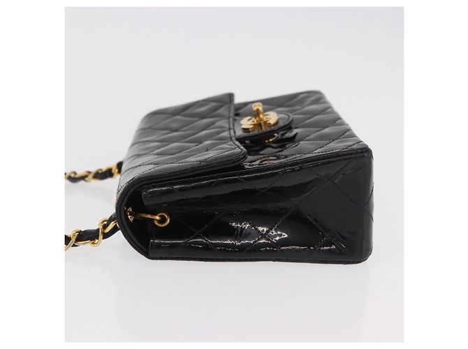 CHANEL Mini Matelasse 17 Chain Bag Pelle vernice Nero Oro CC Auth 184825V D'oro - vista 5