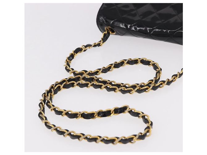 CHANEL Mini Matelasse 17 Chain Bag Pelle vernice Nero Oro CC Auth 184825V D'oro - vista 7