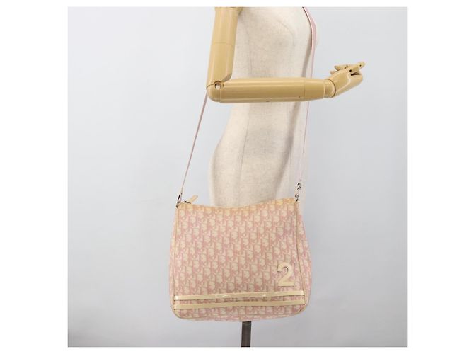 Borsa a Spalla Christian Dior Trotter Canvas PVC Rosa Argento Auth 184929 - vista 23