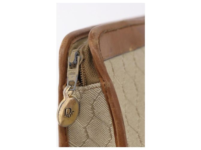 Clutch Christian Dior Honeycomb Canvas PVC Beige Auth ep14816 - vista 12