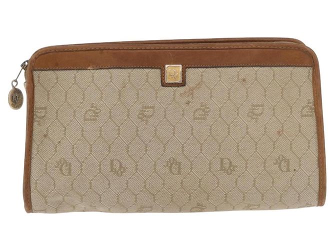 Clutch Christian Dior Honeycomb Canvas PVC Beige Auth ep14816 - vista 2