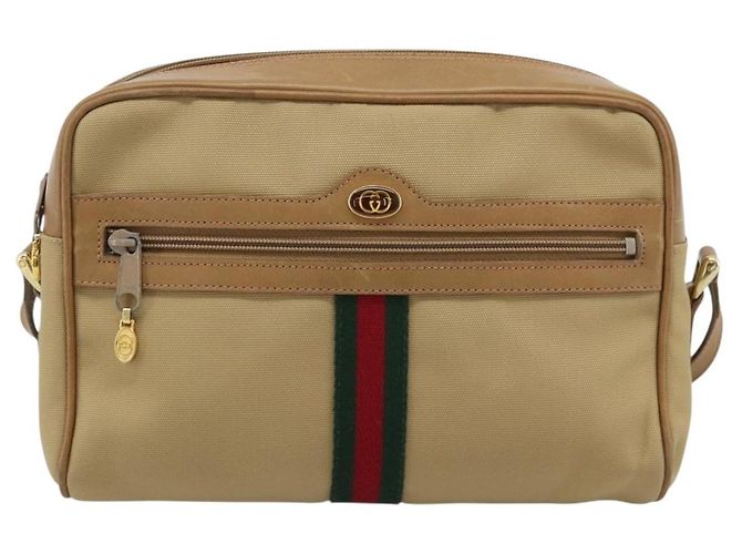 Borsa a Spalla GUCCI Web Sherry Line in Tela Beige Oro Rosso 010 378 Auth ep14843 D'oro - vista 2