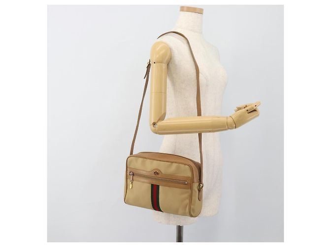 Borsa a Spalla GUCCI Web Sherry Line in Tela Beige Oro Rosso 010 378 Auth ep14843 D'oro - vista 24