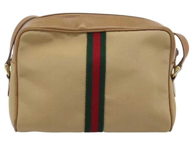 Borsa a Spalla GUCCI Web Sherry Line in Tela Beige Oro Rosso 010 378 Auth ep14843 D'oro - vista 3