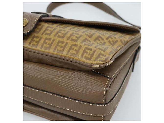 FENDI Zucchino Canvas Borsa a Spalla in Tela Cerata Beige Oro Auth ti3975 D'oro - vista 10