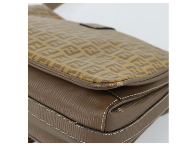 FENDI Zucchino Canvas Borsa a Spalla in Tela Cerata Beige Oro Auth ti3975 D'oro - vista 12