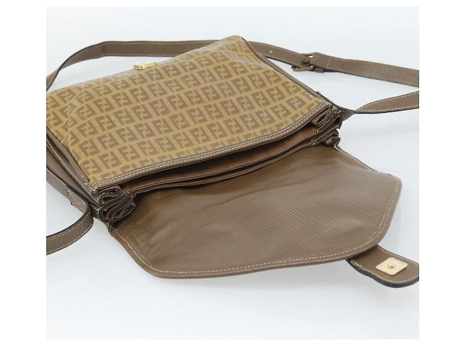 FENDI Zucchino Canvas Borsa a Spalla in Tela Cerata Beige Oro Auth ti3975 D'oro - vista 14