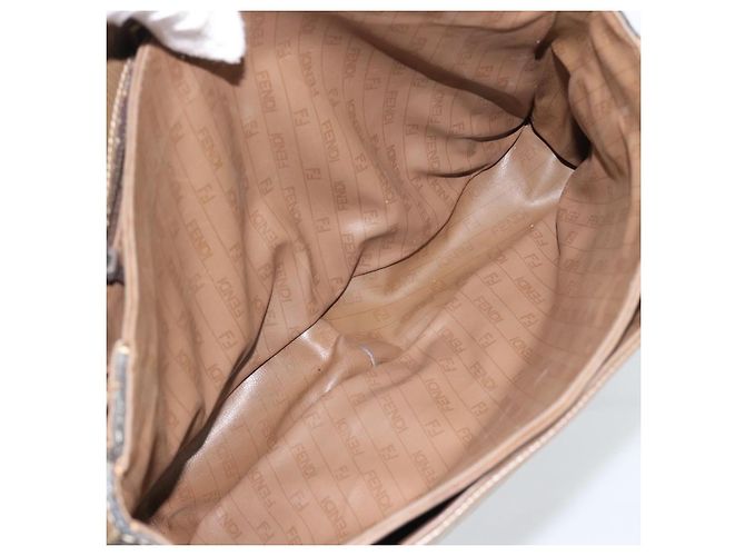 FENDI Zucchino Canvas Borsa a Spalla in Tela Cerata Beige Oro Auth ti3975 D'oro - vista 16