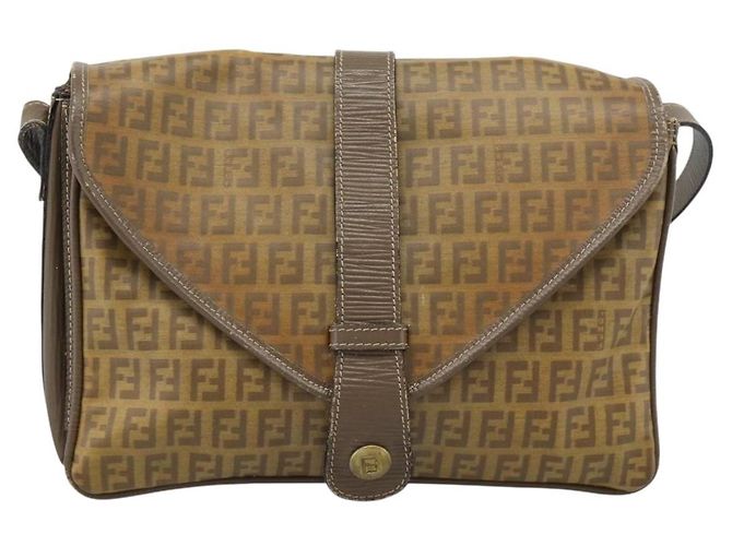 FENDI Zucchino Canvas Borsa a Spalla in Tela Cerata Beige Oro Auth ti3975 D'oro - vista 2
