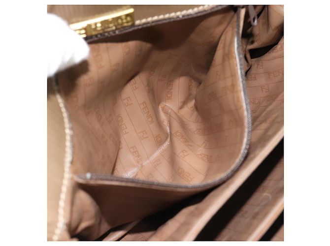 FENDI Zucchino Canvas Borsa a Spalla in Tela Cerata Beige Oro Auth ti3975 D'oro - vista 21