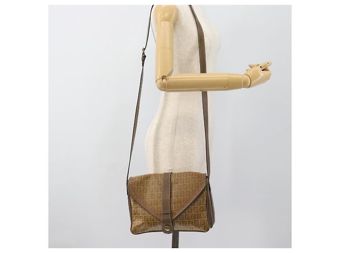 FENDI Zucchino Canvas Borsa a Spalla in Tela Cerata Beige Oro Auth ti3975 D'oro - vista 23
