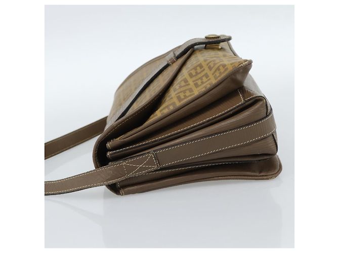 FENDI Zucchino Canvas Borsa a Spalla in Tela Cerata Beige Oro Auth ti3975 D'oro - vista 4