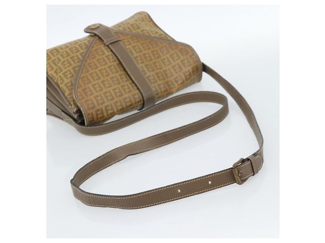 FENDI Zucchino Canvas Borsa a Spalla in Tela Cerata Beige Oro Auth ti3975 D'oro - vista 7