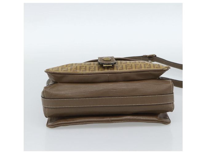 FENDI Zucchino Canvas Borsa a Spalla in Tela Cerata Beige Oro Auth ti3975 D'oro - vista 9