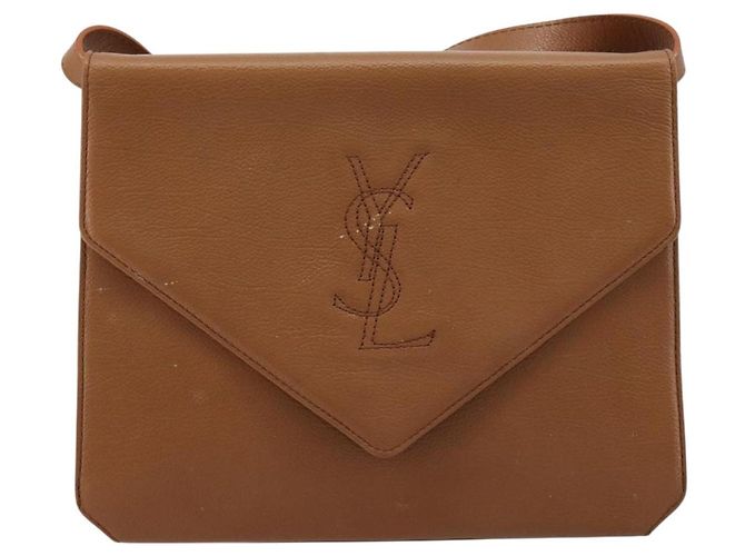 Borsa a Spalla SAINT LAURENT in Pelle Marrone Oro Auth bs35517 D'oro - vista 2
