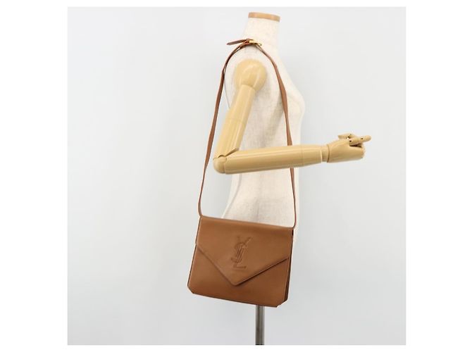 Borsa a Spalla SAINT LAURENT in Pelle Marrone Oro Auth bs35517 D'oro - vista 22