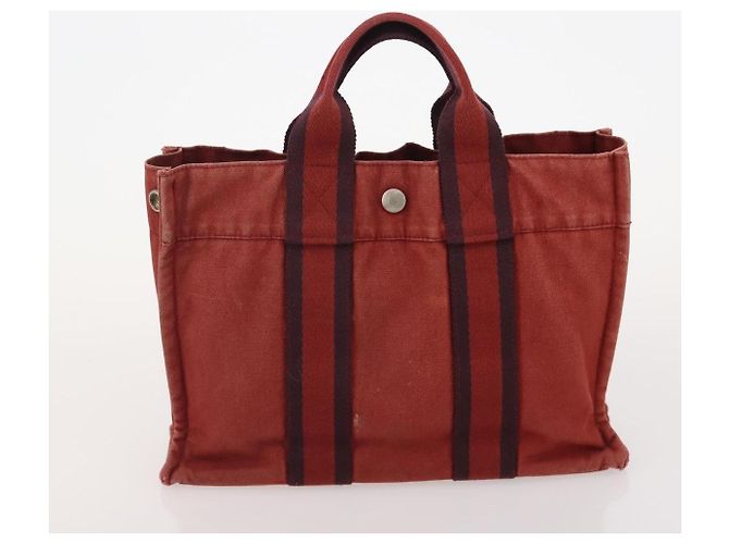Hermès HERMES Fourre Tout Borsa in Cotone 5 Set Rosso Grigio Nero Auth ti3989 Marrone - vista 17