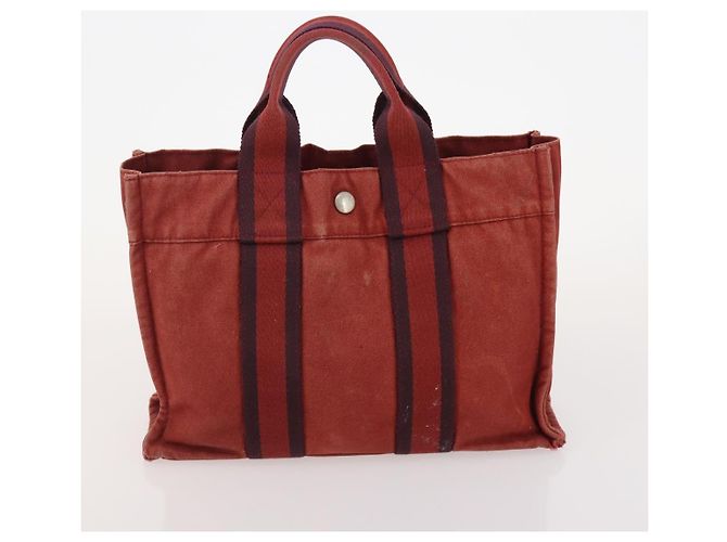 Hermès HERMES Fourre Tout Borsa in Cotone 5 Set Rosso Grigio Nero Auth ti3989 Marrone - vista 18