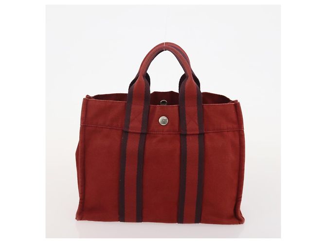 Hermès HERMES Fourre Tout Borsa in Cotone 5 Set Rosso Grigio Nero Auth ti3989 Marrone - vista 22