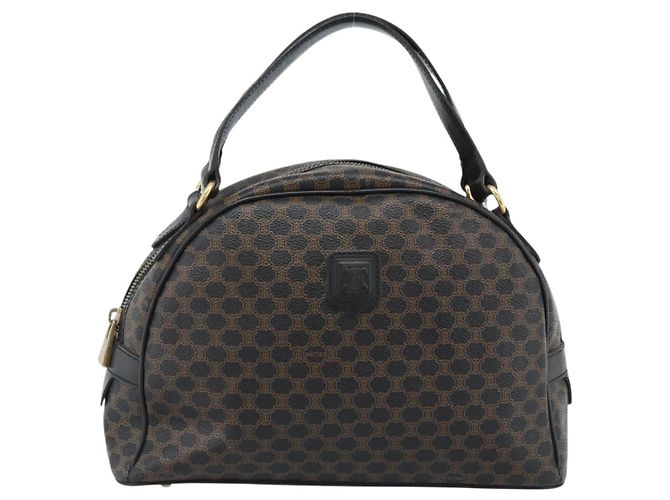 Céline Borsa a Mano CELINE Macadam Canvas PVC Pelle Nera Oro Auth ka4663A Nero D'oro - vista 2