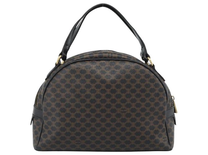 Céline Borsa a Mano CELINE Macadam Canvas PVC Pelle Nera Oro Auth ka4663A Nero D'oro - vista 3