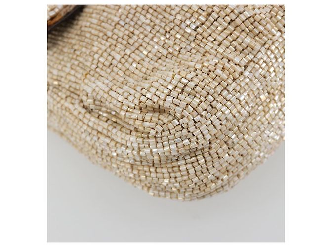 FENDI Mamma Baguette Schultertasche Perlen Elfenbein Silber Authentisch 185413V Roh - Ansicht 11