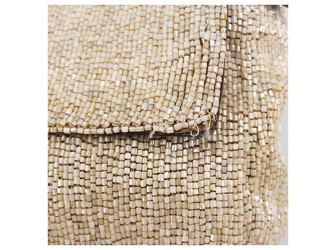 FENDI Mamma Baguette Schultertasche Perlen Elfenbein Silber Authentisch 185413V Roh - Ansicht 15