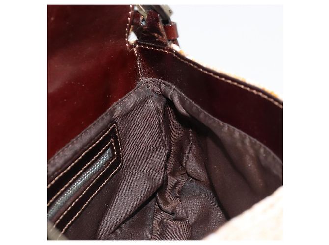 FENDI Mamma Baguette Schultertasche Perlen Elfenbein Silber Authentisch 185413V Roh - Ansicht 24