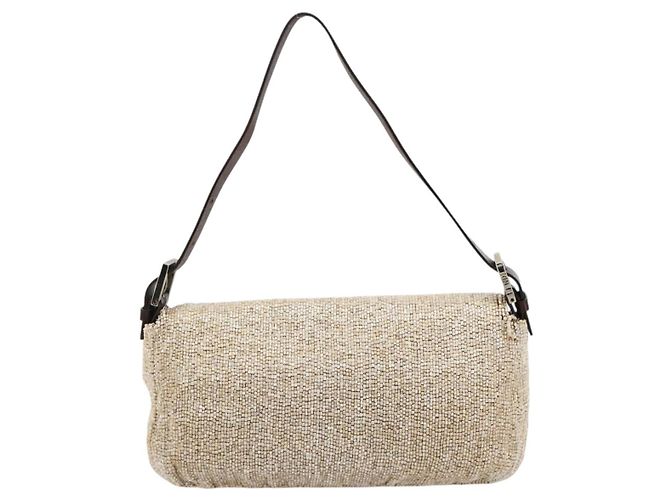 FENDI Mamma Baguette Schultertasche Perlen Elfenbein Silber Authentisch 185413V Roh - Ansicht 3