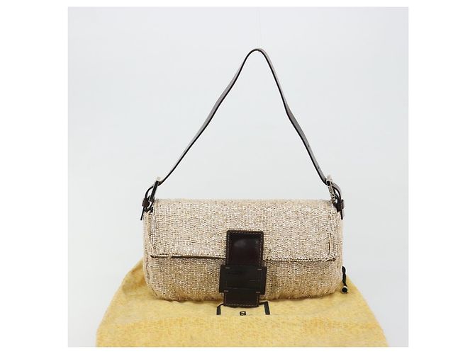 FENDI Mamma Baguette Schultertasche Perlen Elfenbein Silber Authentisch 185413V Roh - Ansicht 30