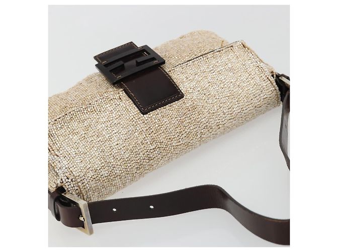 FENDI Mamma Baguette Schultertasche Perlen Elfenbein Silber Authentisch 185413V Roh - Ansicht 6