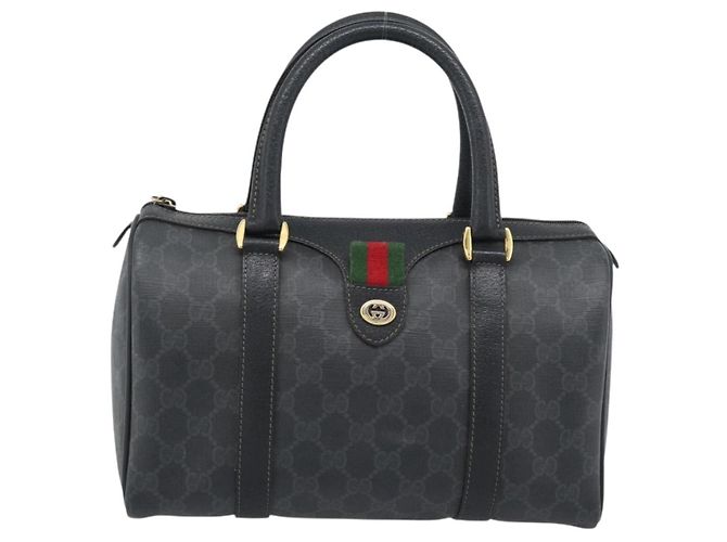Borsa Boston GUCCI GG Supreme Web Sherry Line PVC Nero Oro 40 02 006 Auth 185482 D'oro - vista 2