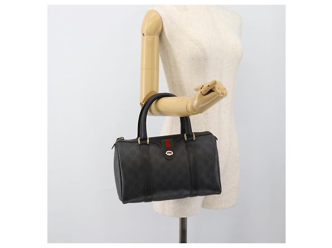 Borsa Boston GUCCI GG Supreme Web Sherry Line PVC Nero Oro 40 02 006 Auth 185482 D'oro - vista 22