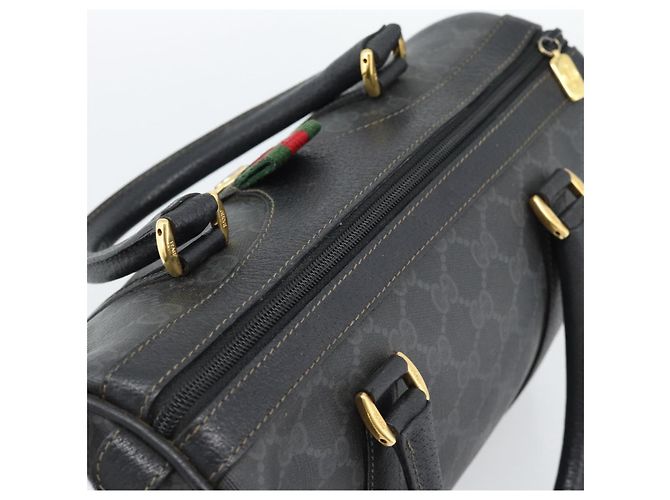 Borsa Boston GUCCI GG Supreme Web Sherry Line PVC Nero Oro 40 02 006 Auth 185482 D'oro - vista 6