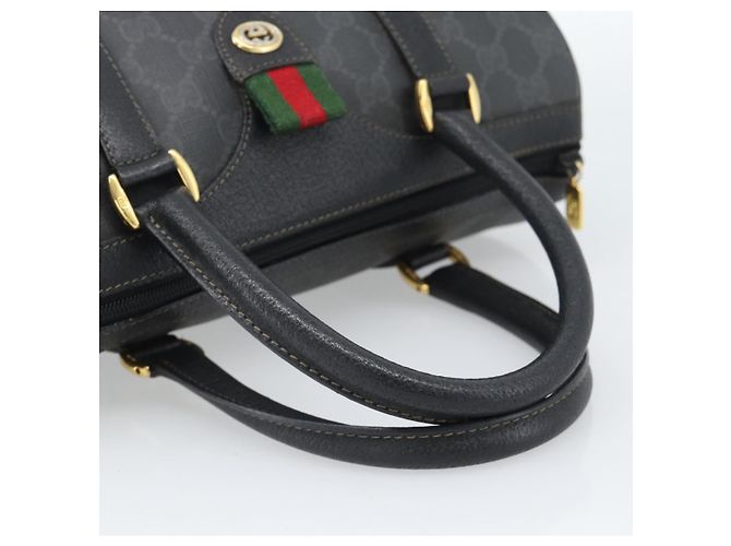 Borsa Boston GUCCI GG Supreme Web Sherry Line PVC Nero Oro 40 02 006 Auth 185482 D'oro - vista 7