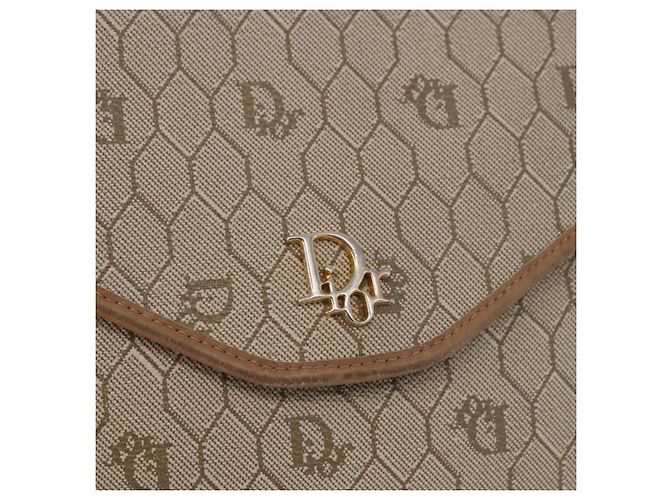 Borsa a tracolla con catena Christian Dior Honeycomb Canvas PVC Pelle Beige Oro Auth BA13330 D'oro - vista 14