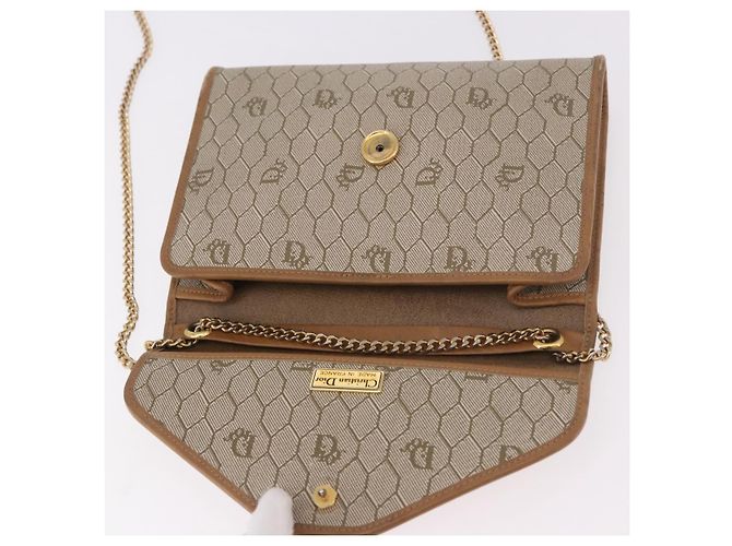 Borsa a tracolla con catena Christian Dior Honeycomb Canvas PVC Pelle Beige Oro Auth BA13330 D'oro - vista 15