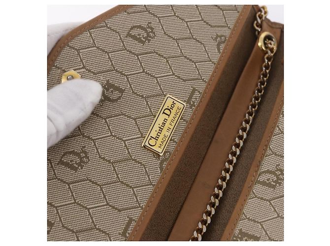 Borsa a tracolla con catena Christian Dior Honeycomb Canvas PVC Pelle Beige Oro Auth BA13330 D'oro - vista 16