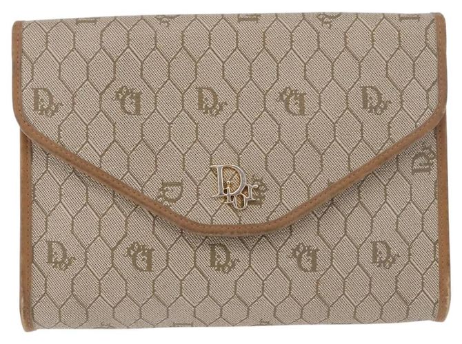 Borsa a tracolla con catena Christian Dior Honeycomb Canvas PVC Pelle Beige Oro Auth BA13330 D'oro - vista 2