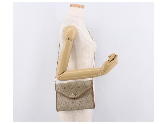 Borsa a tracolla con catena Christian Dior Honeycomb Canvas PVC Pelle Beige Oro Auth BA13330 D'oro - vista 20