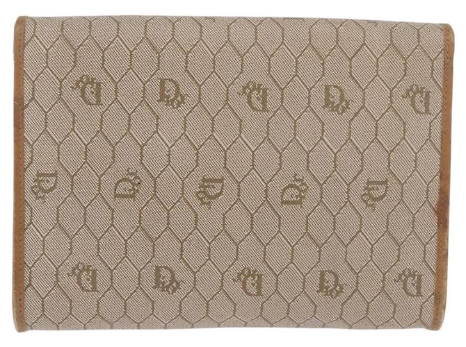 Borsa a tracolla con catena Christian Dior Honeycomb Canvas PVC Pelle Beige Oro Auth BA13330 D'oro - vista 3