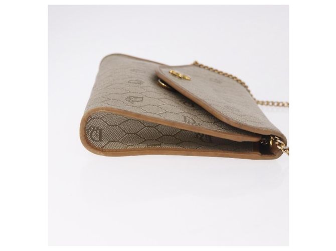 Borsa a tracolla con catena Christian Dior Honeycomb Canvas PVC Pelle Beige Oro Auth BA13330 D'oro - vista 4