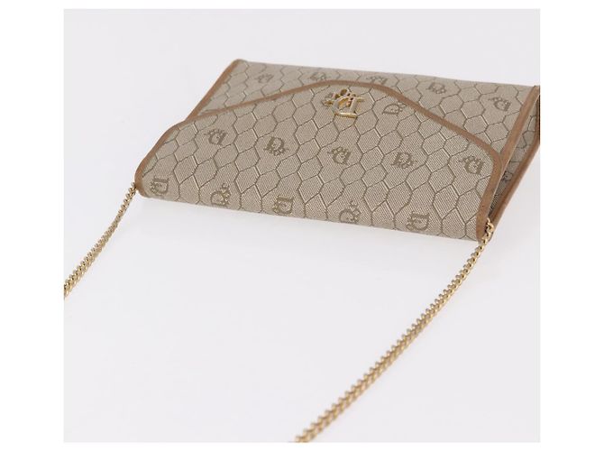 Borsa a tracolla con catena Christian Dior Honeycomb Canvas PVC Pelle Beige Oro Auth BA13330 D'oro - vista 6