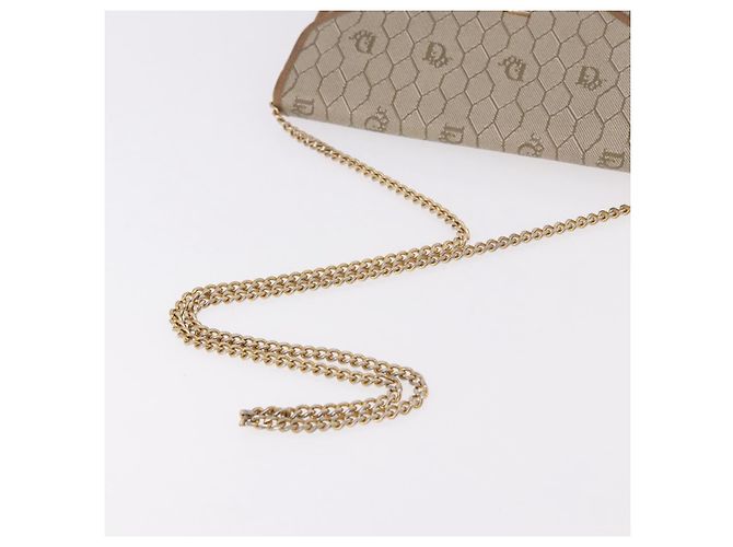 Borsa a tracolla con catena Christian Dior Honeycomb Canvas PVC Pelle Beige Oro Auth BA13330 D'oro - vista 7