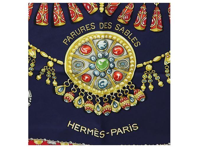 Hermès Sciarpa HERMES Carre 90 "PARURES DES SABLES" Seta Navy Auth 183131M Blu navy - vista 12