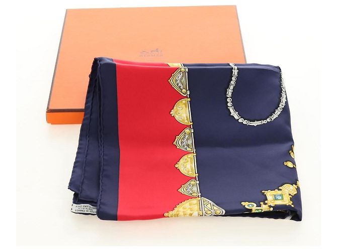 Hermès Sciarpa HERMES Carre 90 "PARURES DES SABLES" Seta Navy Auth 183131M Blu navy - vista 15