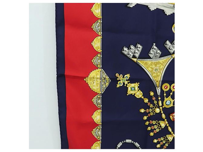 Hermès Sciarpa HERMES Carre 90 "PARURES DES SABLES" Seta Navy Auth 183131M Blu navy - vista 5