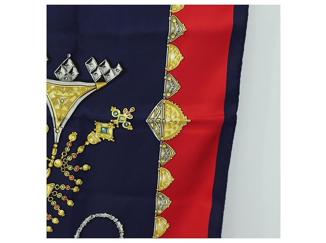 Hermès Sciarpa HERMES Carre 90 "PARURES DES SABLES" Seta Navy Auth 183131M Blu navy - vista 7