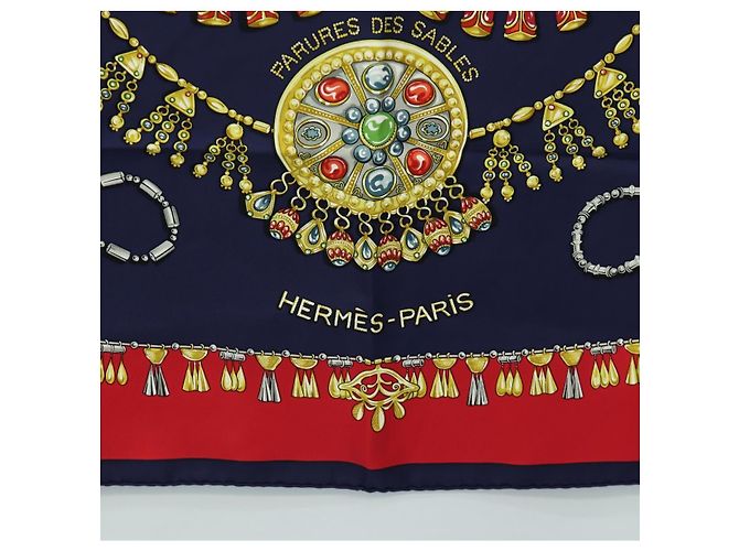 Hermès Sciarpa HERMES Carre 90 "PARURES DES SABLES" Seta Navy Auth 183131M Blu navy - vista 9