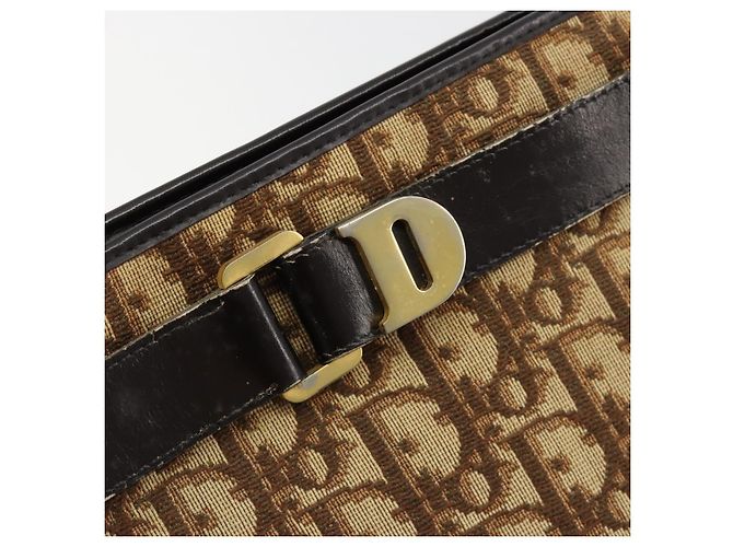 Borsa a Spalla Christian Dior Trotter Canvas Marrone Oro Auth bs35501 D'oro - vista 14